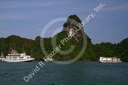 Tour boats in Ha Long Bay, Vietnam.