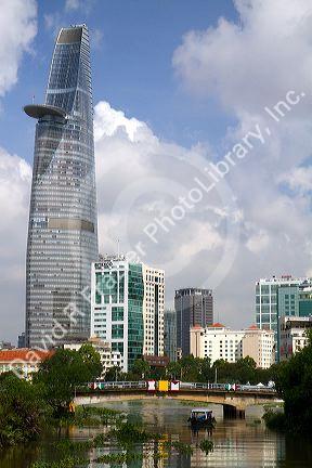 Bitexco Financial Tower along the Saigon River in Ho Chi Minh City, Vietnam.