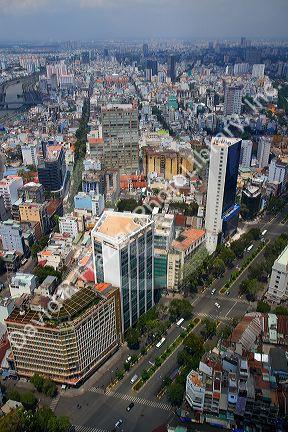 Aerial view of Ho Chi Minh City from the Bitexco Financial Tower, Vietnam.