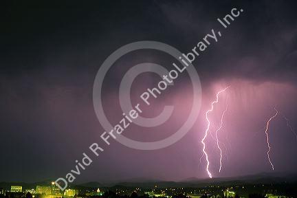 Lightning strikes above the city of Boise, Idaho.