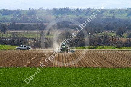 Spring planting of corn in Canyon County, Idaho, USA.