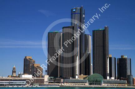 The GM Renaissance Center on the Detroit International Riverfront, Michigan, USA.