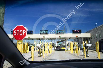U.S. customs checkpoint at Detroit, Michigan, USA returning from Ontario, Canada.
