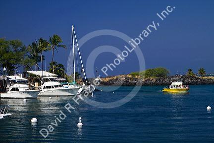 Boat marina at Kona on The Big Island of Hawaii, Hawaii, USA.