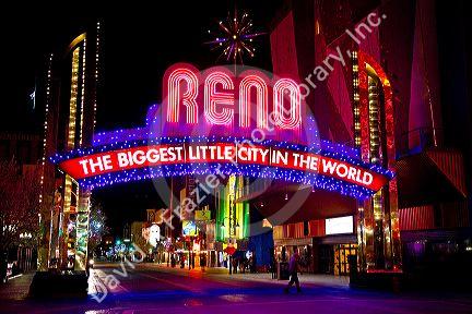 The Reno Arch, an iconic landmark in Reno, Nevada, USA.