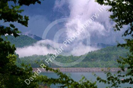 Storm clouds build over the Blue Ridge Mountains at Nantahala Lake, North Carolina, USA.