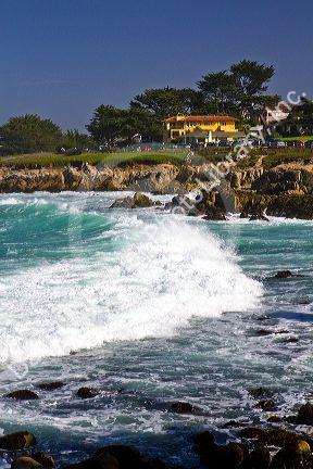 Coastal walk and historical homes along the Pacific Ocean at Pacific Grove, California, USA.