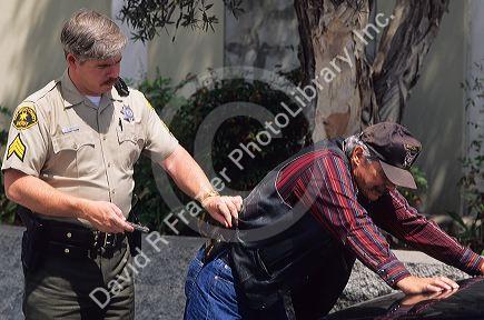 A sheriff deputy searches suspect. MR