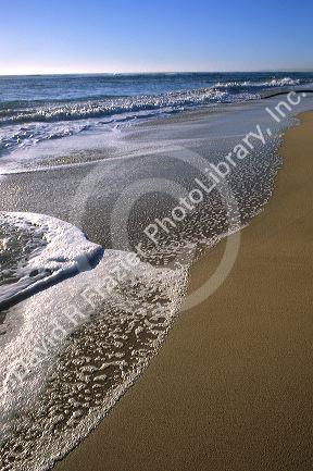 Sea and sky off the island of Kauai, Hawaii with sandy beach.