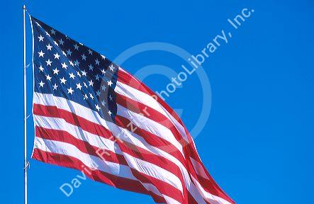 American flag flying on a flag pole.