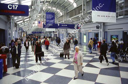 United Airlines concourse at O'Hare air terminal in Chicago, IL.