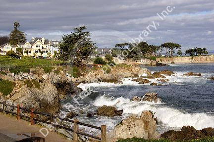 Homes along the rocky shore in Monterey, California.