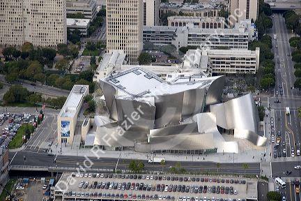 Aerial view of the Disney Cultural Center in downtown Los Angeles, California.