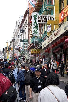 People walking and shopping in Chinatown, San Francisco, California.