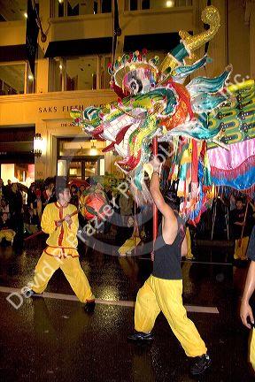 Chinese dragon in the Chinese new year parade in San Francisco, California.