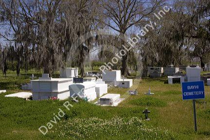 Bayhi Cemetery with above ground vaults near New Orleans, Louisiana.