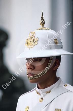A guard at The Grand Palace in Bangkok, Thailand.