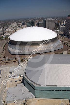 An aerial of the Superdome in New Orleans, Louisiana.