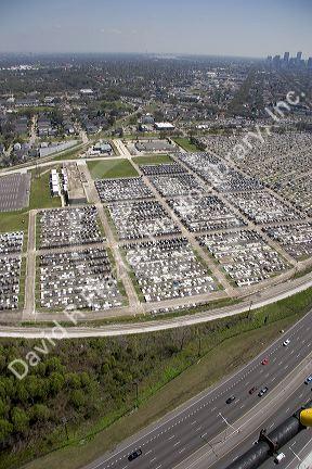 An aerial view of Metarie Cemetery in New Orleans, Louisiana.