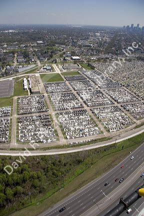 An aerial view of Metarie Cemetery in New Orleans, Louisiana.