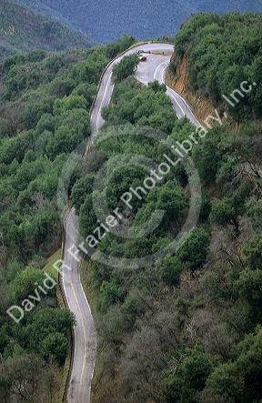 Switchback road within Sequoia National Park, California.