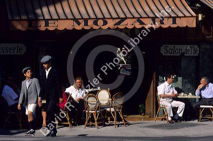 Customers dine at an outdoor cafe in Nice, France.