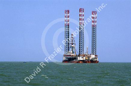 Russian offshore oil rig at Vung Tau, Vietnam.  Mouth of the Saigon River at the South China Sea.