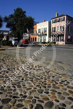 Cobblestone street, East Bay, Historic Charleston, South Carolina.