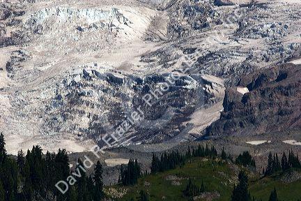 Glacier fields on Mt. Rainier in Mt. Rainier National Park, Washington.