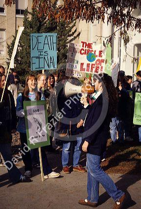 Students stage a demonstration Against Vanishing Ecosystems in Boise, Idaho.