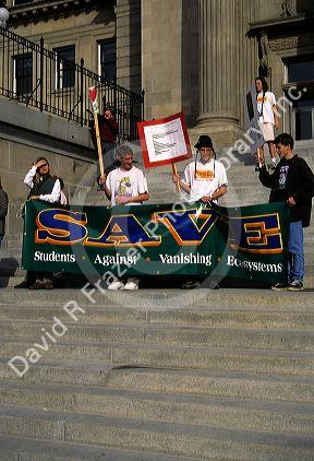 Students stage a demonstration Against Vanishing Ecosystems in Boise, Idaho.