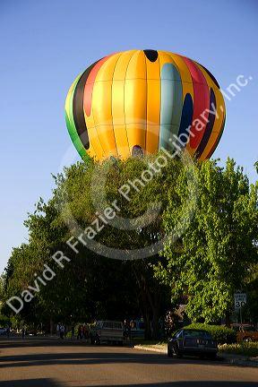 Hot air balloon landing in Boise, Idaho.