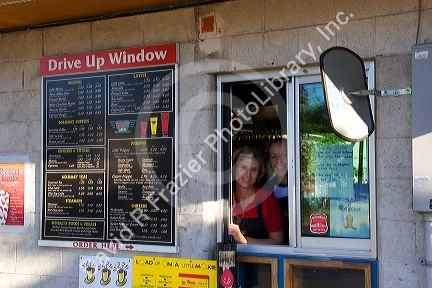 The drive through window at Moxie Java coffee shop in Boise, Idaho.