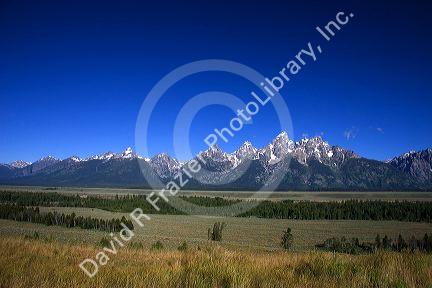 Wide view of the Teton Mountains, Wyoming.