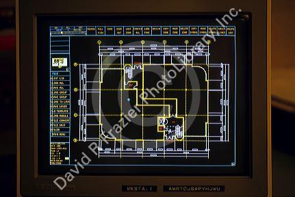 Computer aided design (CAD) on monitor screen.