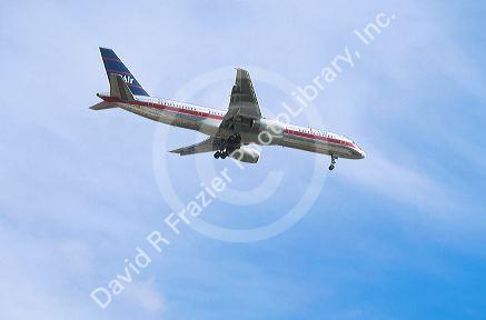 US Air Boeing 757airplane in flight.