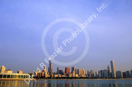 Chicago Illinois skyline with Lake Michigan in the foreground.