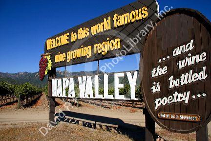 A sign welcoming you to Napa Valley famous for its wine growing region, California.