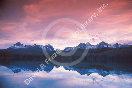Sawtooth mountains reflected in Little Redfish Lake near Stanley, Idaho.