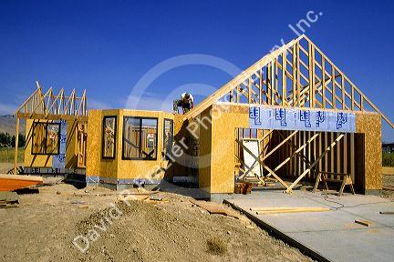 Construction worker building a new home in Boise, Idaho.