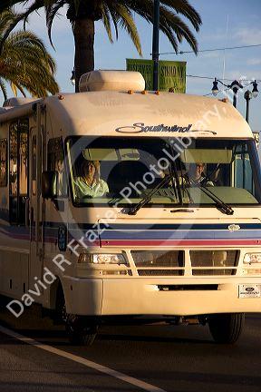Recreational motorhome  vehicle driving in San Francisco, California.