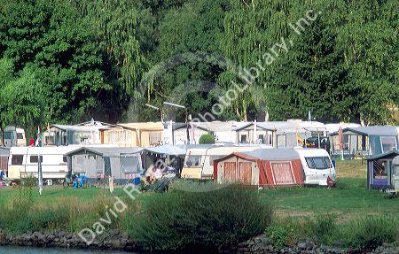 Campground along the Mosel River at Hatzenport, Germany.