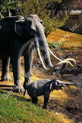 Models of a Mammoth at the La Brea Tar Pits in Los Angeles, California.