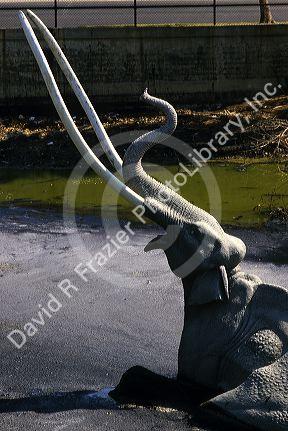 Models of a Mammoth at the La Brea Tar Pits in Los Angeles, California.