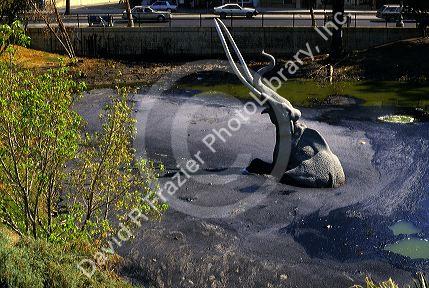 Models of a Mammoth at the La Brea Tar Pits in Los Angeles, California.