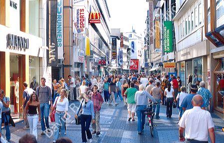 Pedestrian street crowded with shoppers in cologne, germany.  Hohe Strasse.