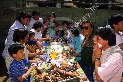 A spanish family having a picnic in Spain.