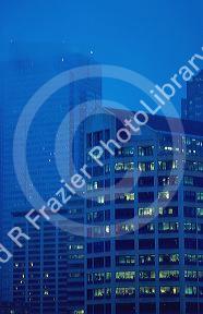 A rainy night city scene of Seattle Washington.