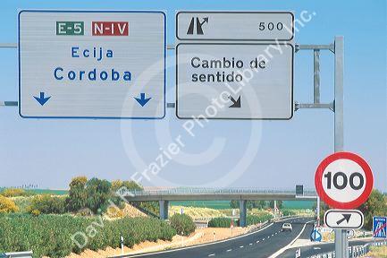 Autovia signs near Cordoba, Spain.