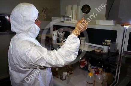 Computer chip research in the thin film cleanroom lab at Dupont in Wilmington, Delaware.